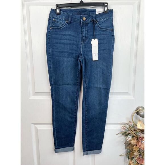 WORKSHOP Republic Jeans Size 12 Dark Blue High Rise Cuffed Skinny Ankle Stretch - Picture 2 of 10